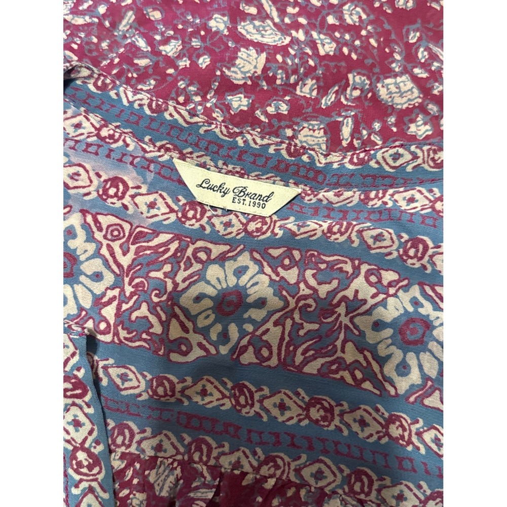Lucky Brand Magenta Floral Split Neck Long Sleeve Peasant Blouse XL - Picture 3 of 4